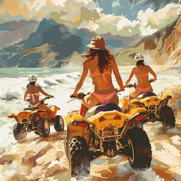 Day 7 - Riding ATVs at the beach with other models